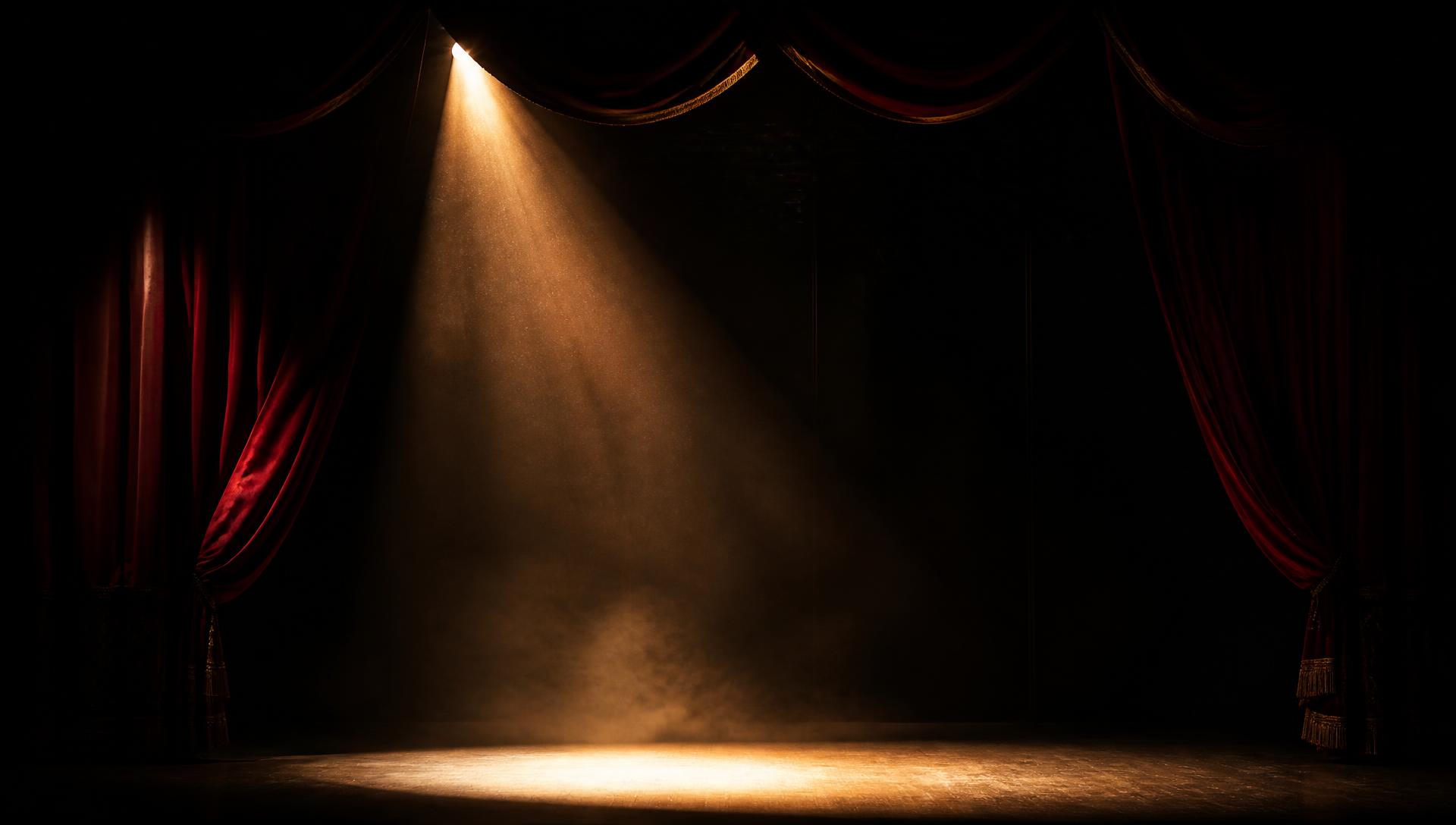 Palcoscenico teatrale illuminato da un faro dorato